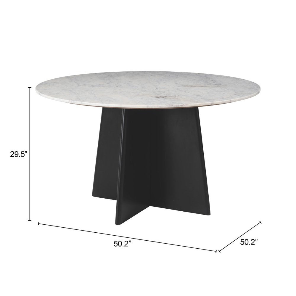 51" White Marble and Wood Pedestal Base Round Top Dining Table