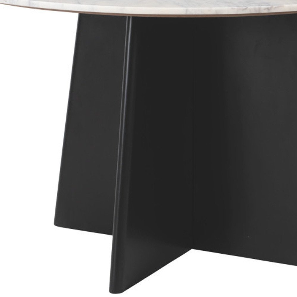 51" White Marble and Wood Pedestal Base Round Top Dining Table