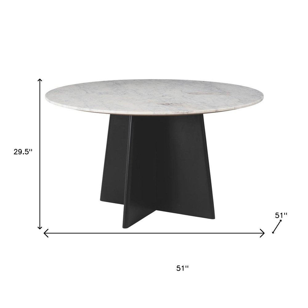 51" White Marble and Wood Pedestal Base Round Top Dining Table