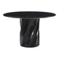 48" Black Marble and Wood Pedestal Base Round Top Dining Table