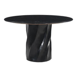 48" Black Marble and Wood Pedestal Base Round Top Dining Table