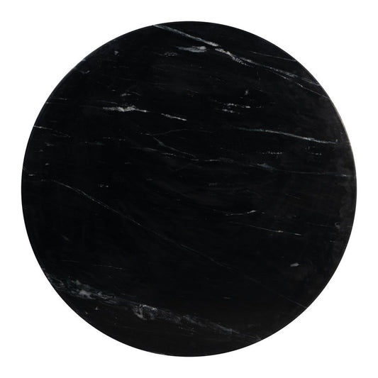 48" Black Marble and Wood Pedestal Base Round Top Dining Table