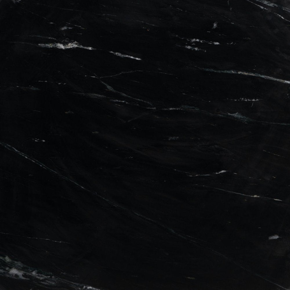 48" Black Marble and Wood Pedestal Base Round Top Dining Table