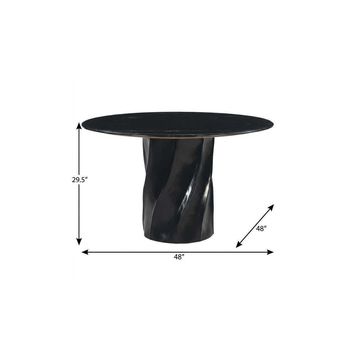48" Black Marble and Wood Pedestal Base Round Top Dining Table