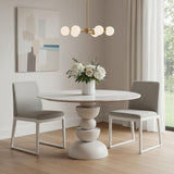 51" White Marble and Wood Pedestal Base Round Top Dining Table
