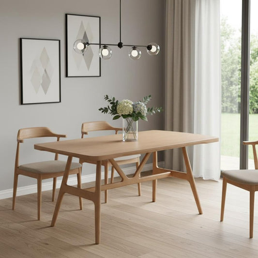 63" Natural Wood and Solid Wood Pedestal Base Dining Table