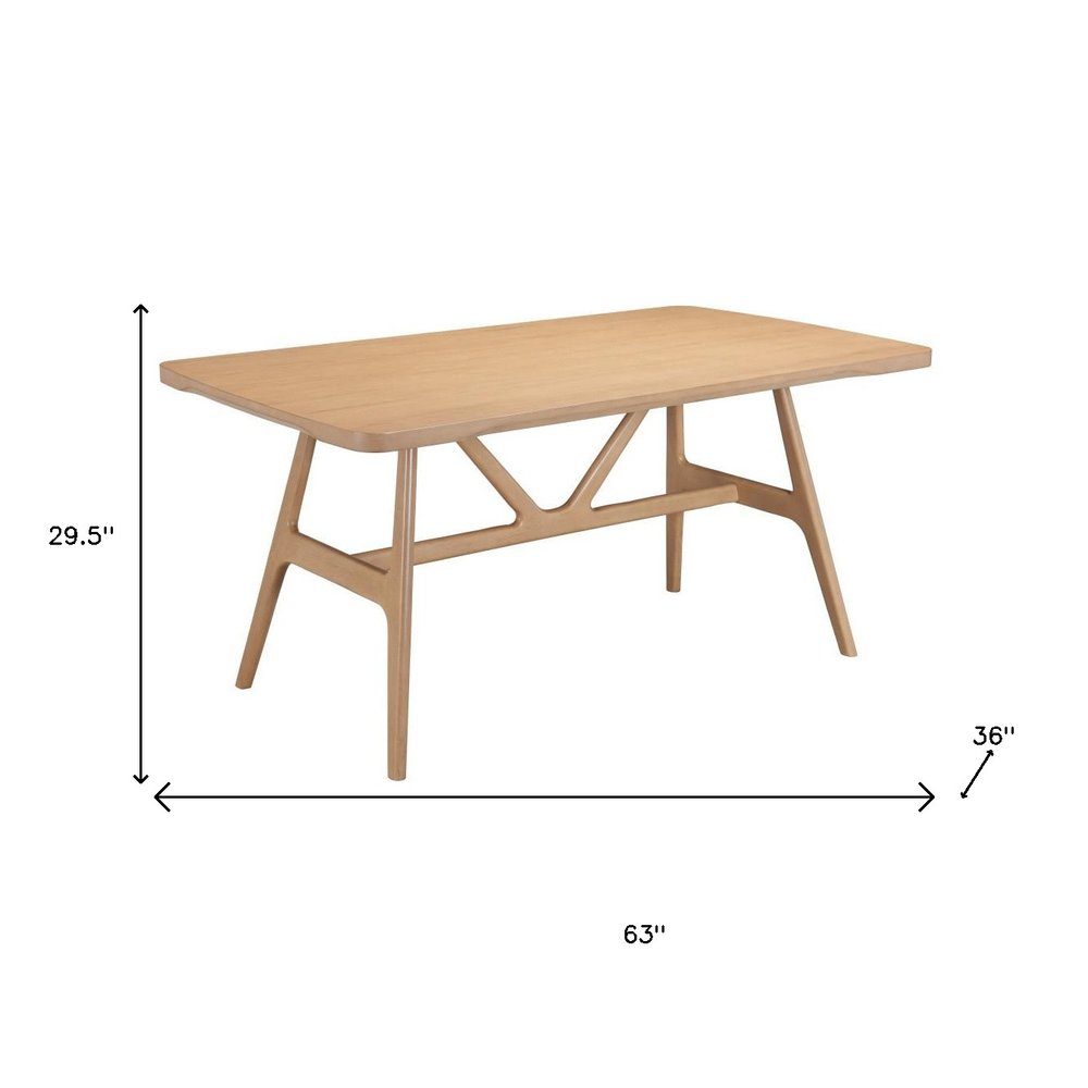 63" Natural Wood and Solid Wood Pedestal Base Dining Table