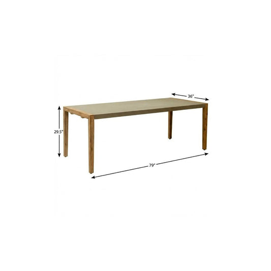 79" Gray and Natural Faux Concrete and Solid Wood Dining Table