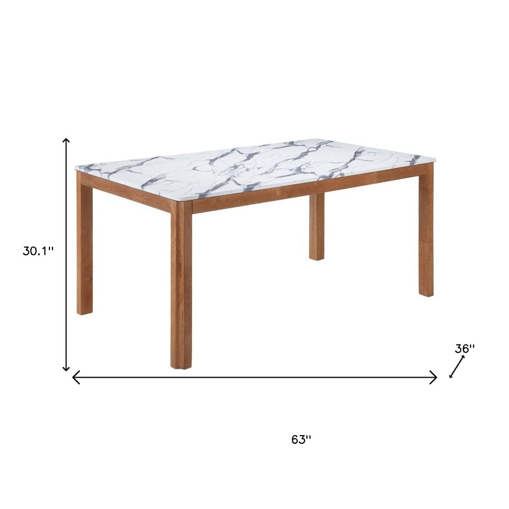 63" White Wood and Solid Wood Dining Table