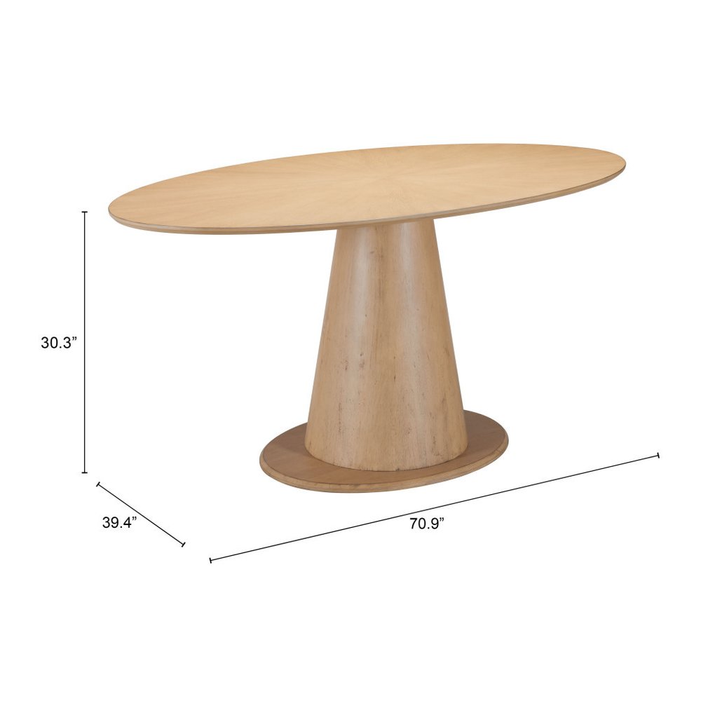 71" Natural Wood and Solid Wood Oval Dining Table