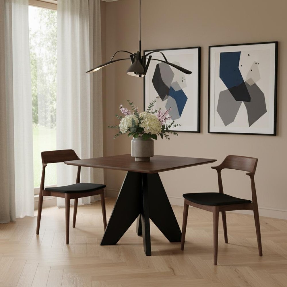 41" Espresso Wood and Solid Wood Pedestal Base Square Dining Table