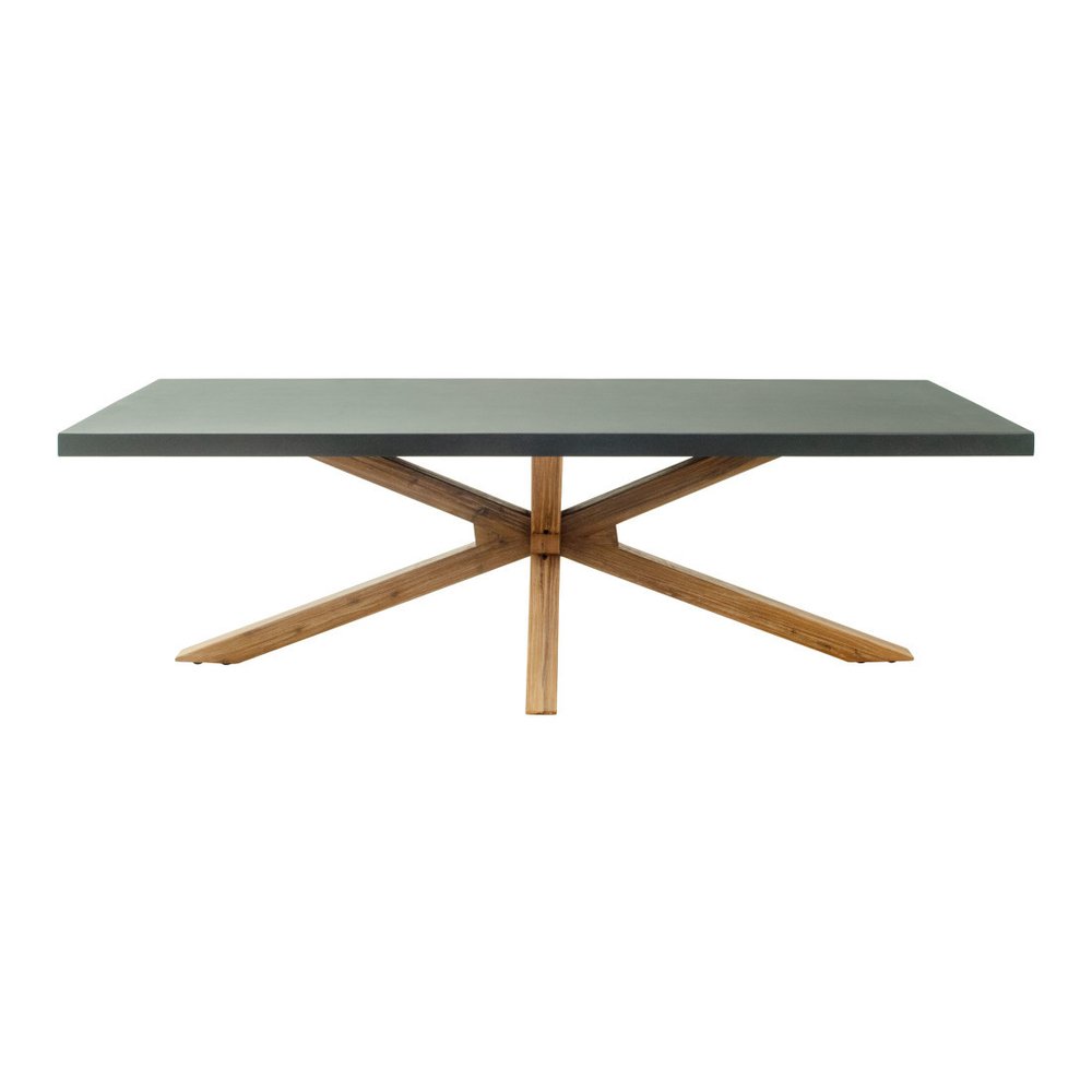 95" Gray and Natural Faux Concrete and Solid Wood Cross Leg Base Dining Table
