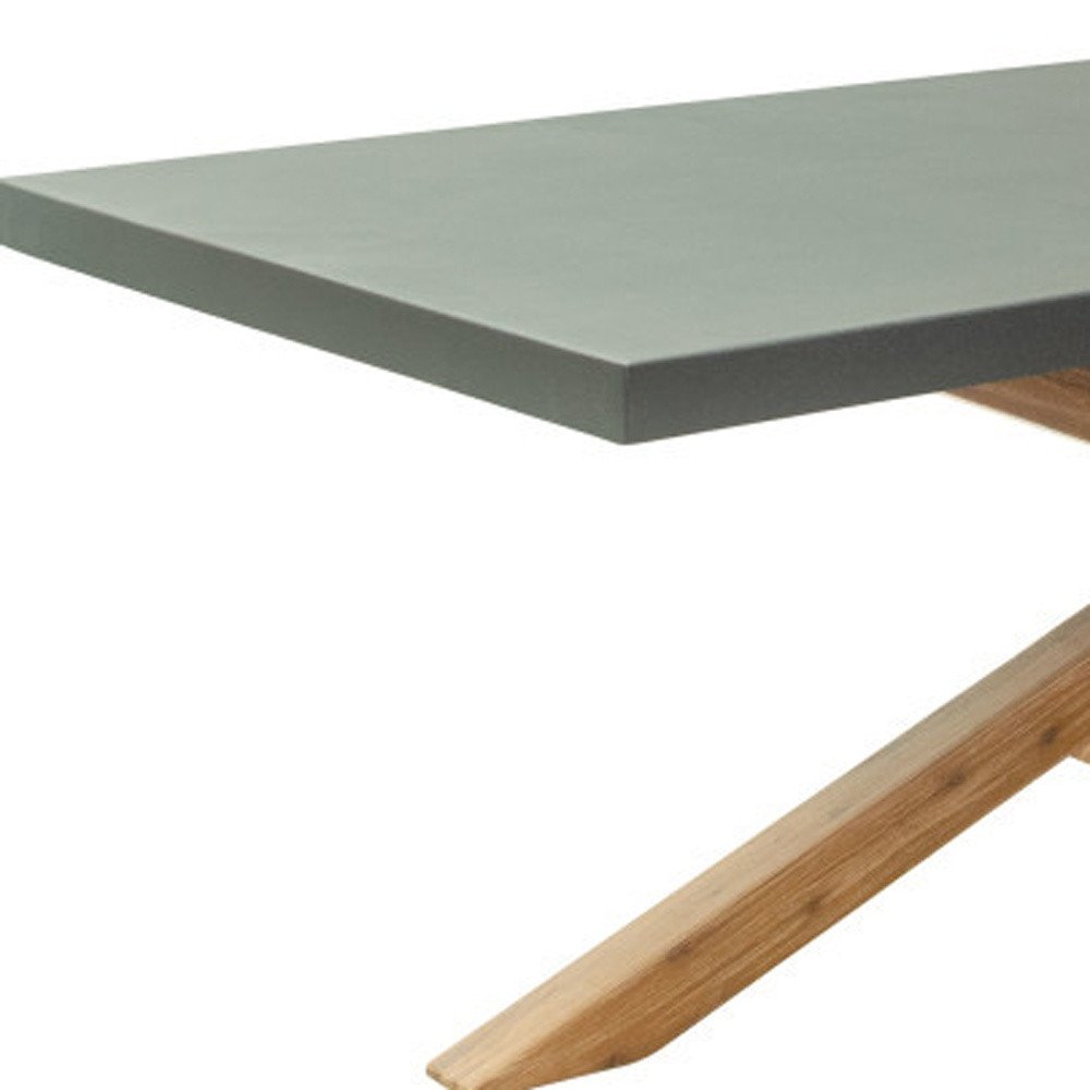 95" Gray Wood and Solid Wood Pedestal Base Dining Table