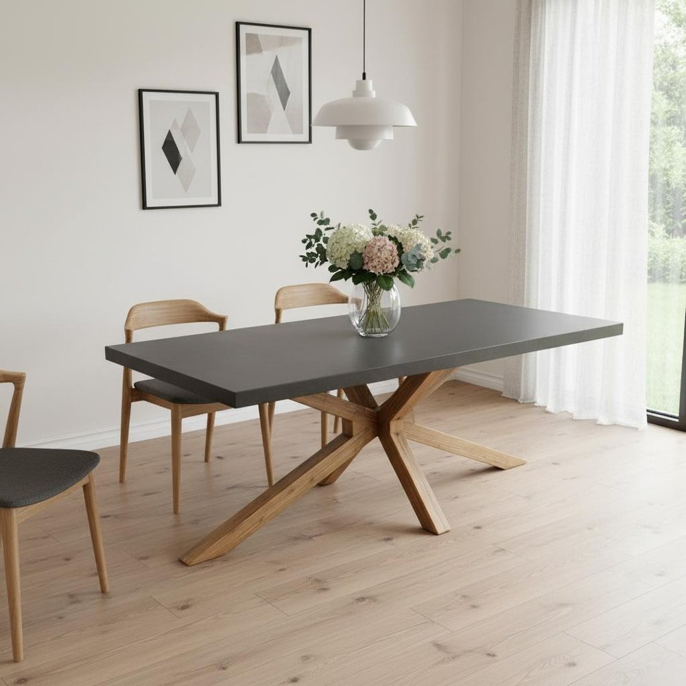 95" Gray Wood and Solid Wood Pedestal Base Dining Table