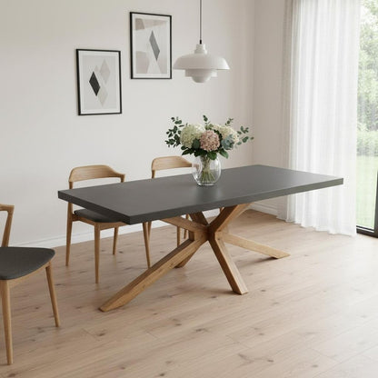 95" Gray Wood and Solid Wood Pedestal Base Dining Table