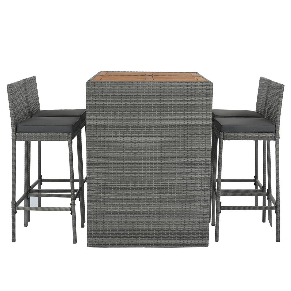 Five Piece Brown and Gray Solid Wood Dining Set with Four Chairs