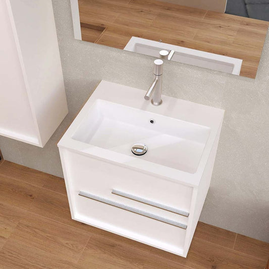 24" Off White Wood Floating Bathroom Vanity With White Sink And Two Drawers