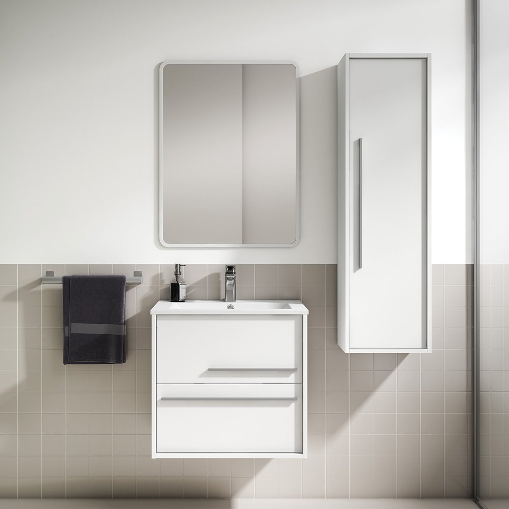 24" Off White Wood Floating Bathroom Vanity With White Sink And Two Drawers