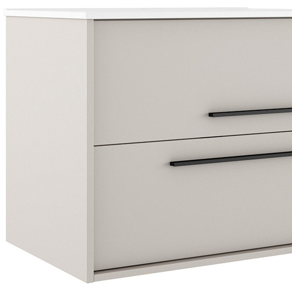 24" Tan Wood Floating Bathroom Vanity With White Sink And Two Drawers