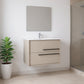 24" Tan Wood Floating Bathroom Vanity With White Sink And Two Drawers