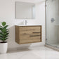 24" Natural Wood Floating Bathroom Vanity With White Sink And Two Drawers