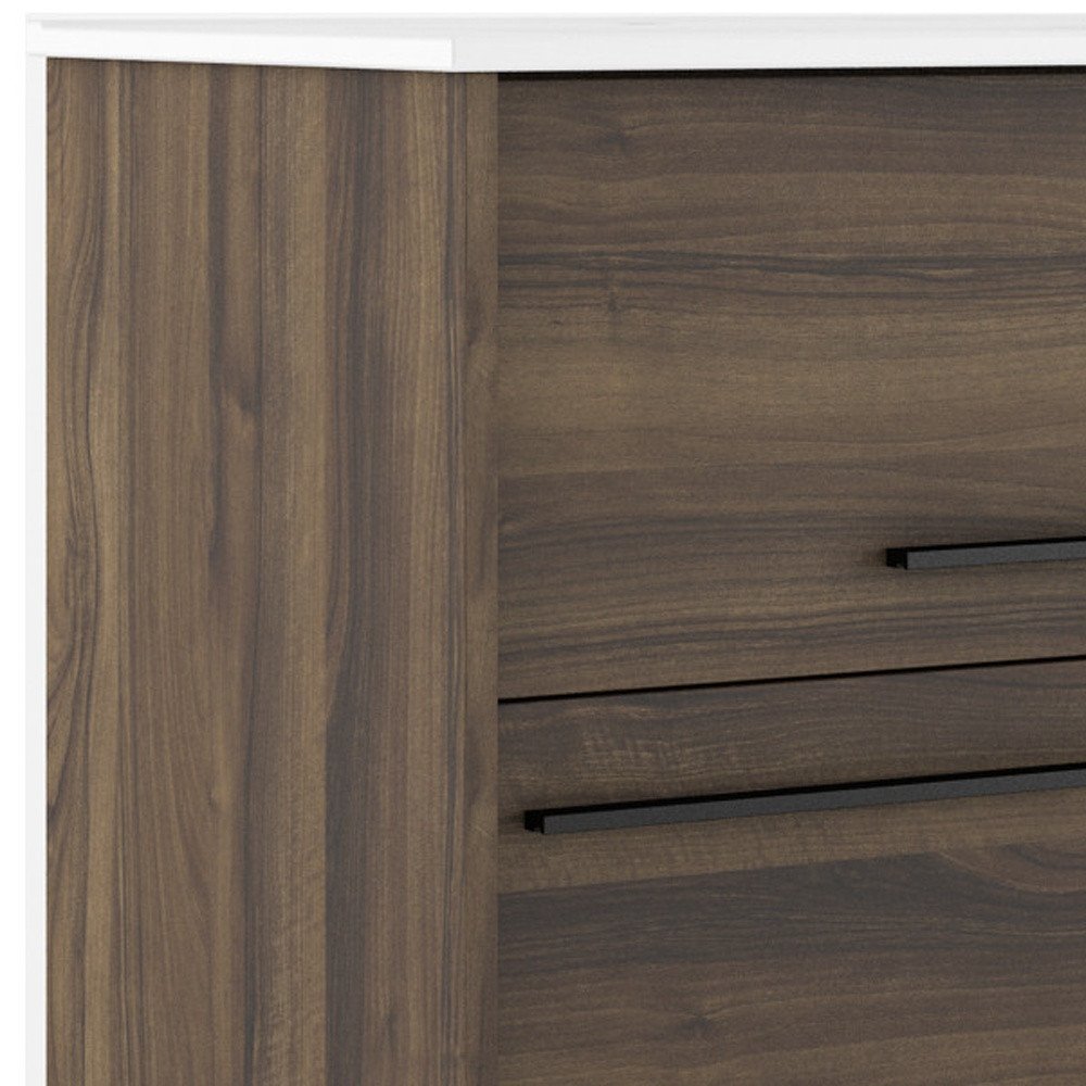 24" Dark Brown Wood Floating Bathroom Vanity With White Sink And Two Drawers