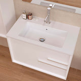 32" Off White Wood Floating Bathroom Vanity With White Sink And Two Drawers