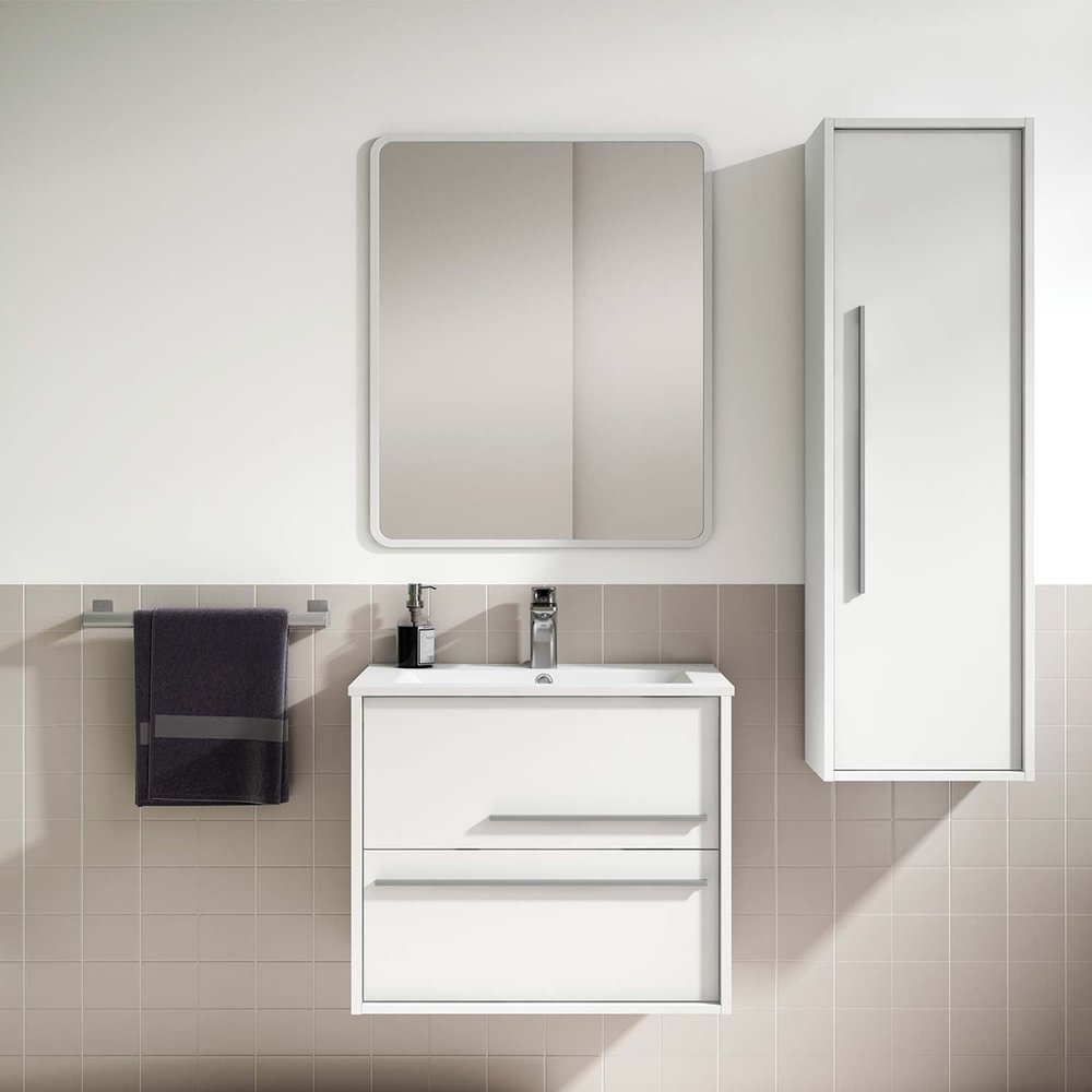 32" Off White Wood Floating Bathroom Vanity With White Sink And Two Drawers