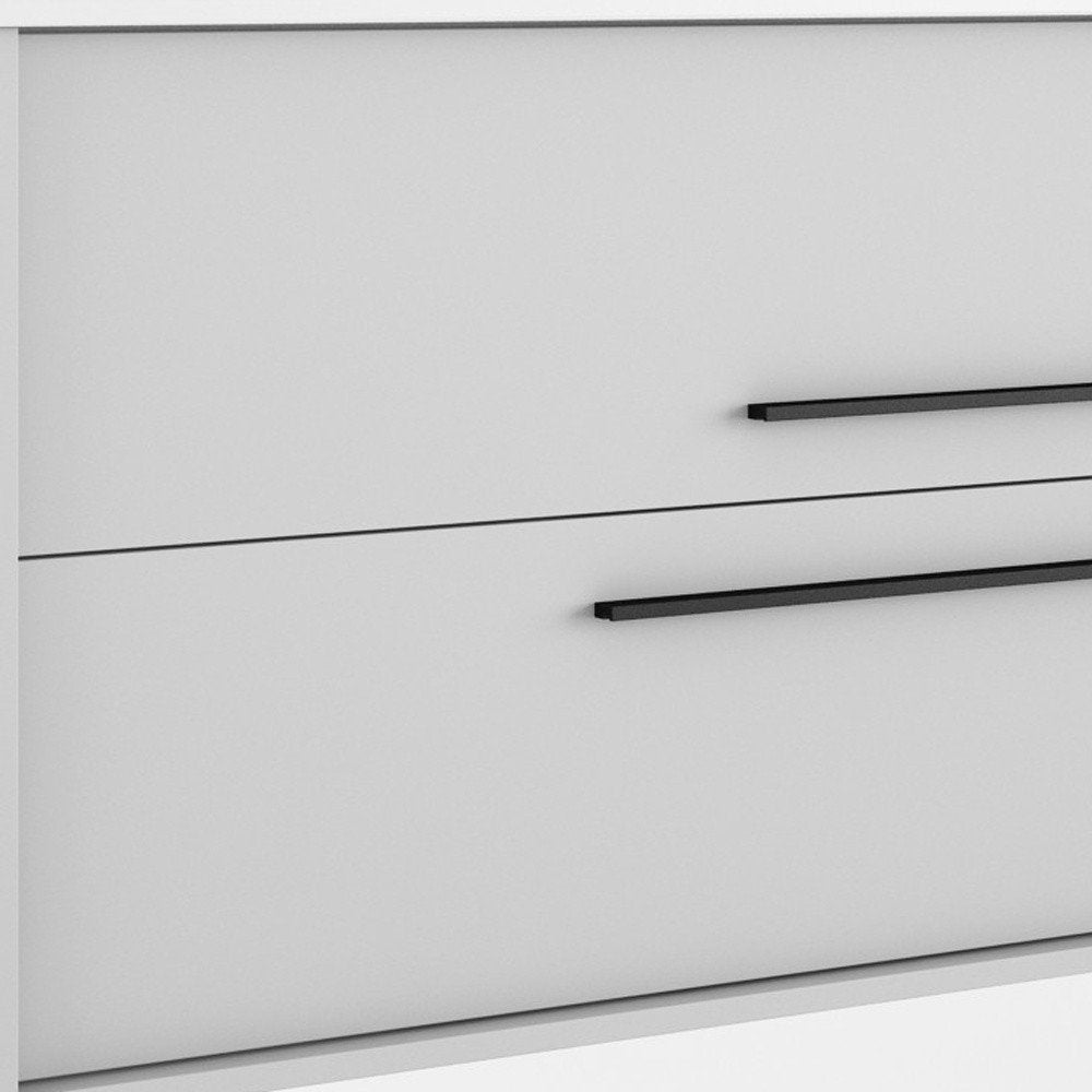 32" Off White Wood Floating Bathroom Vanity With White Sink And Two Drawers