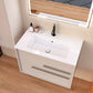 32" Tan Wood Floating Bathroom Vanity With White Sink And Two Drawers