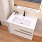 32" Tan Wood Floating Bathroom Vanity With White Sink And Two Drawers