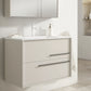 32" Tan Wood Floating Bathroom Vanity With White Sink And Two Drawers