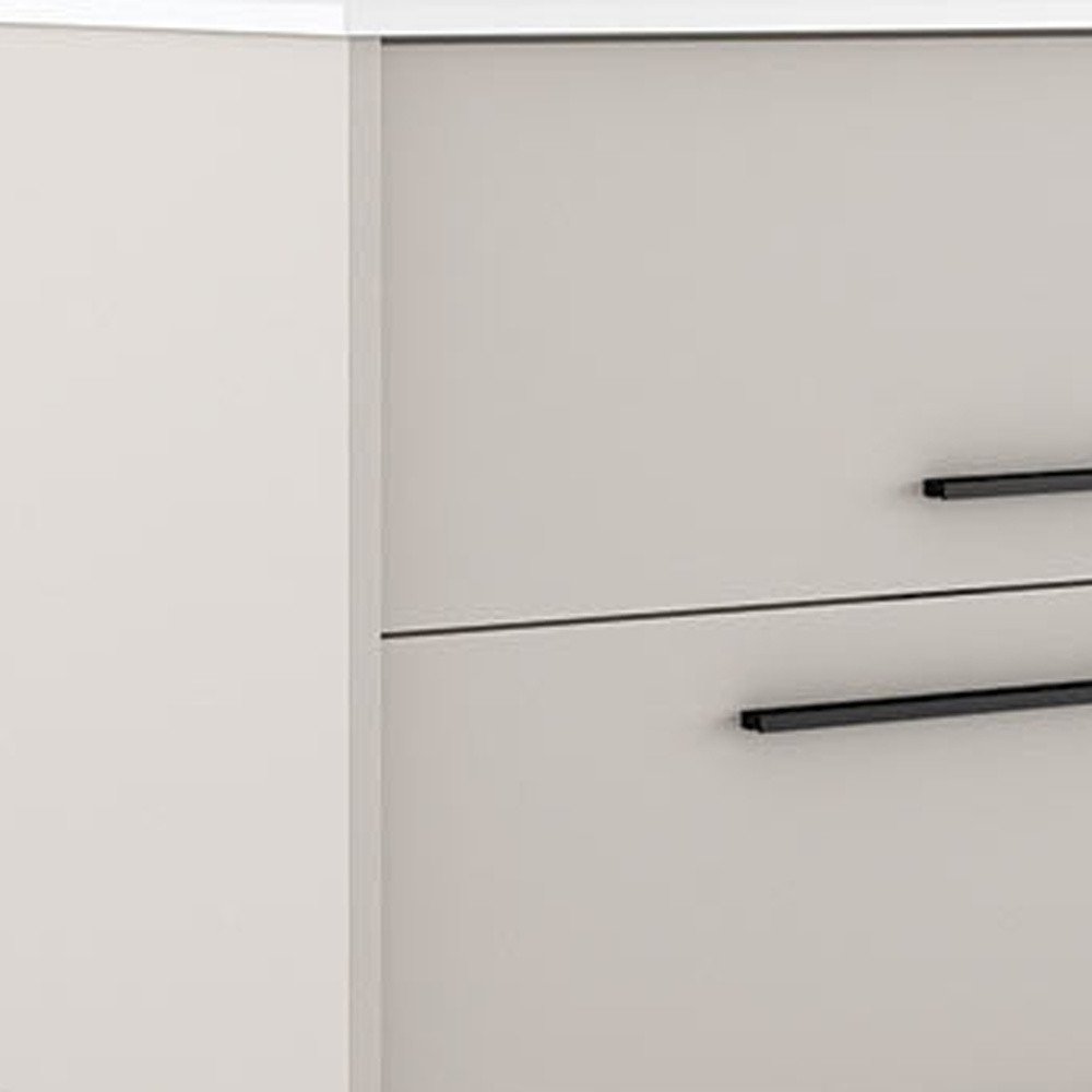 32" Tan Wood Floating Bathroom Vanity With White Sink And Two Drawers