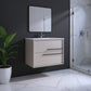 32" Tan Wood Floating Bathroom Vanity With White Sink And Two Drawers