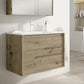 32" Natural Wood Floating Bathroom Vanity With White Sink And Two Drawers