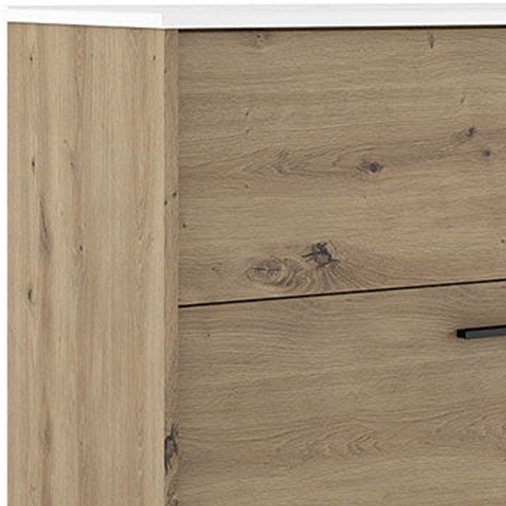 32" Natural Wood Floating Bathroom Vanity With White Sink And Two Drawers