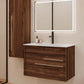 32" Dark Brown Wood Floating Bathroom Vanity With White Sink And Two Drawers