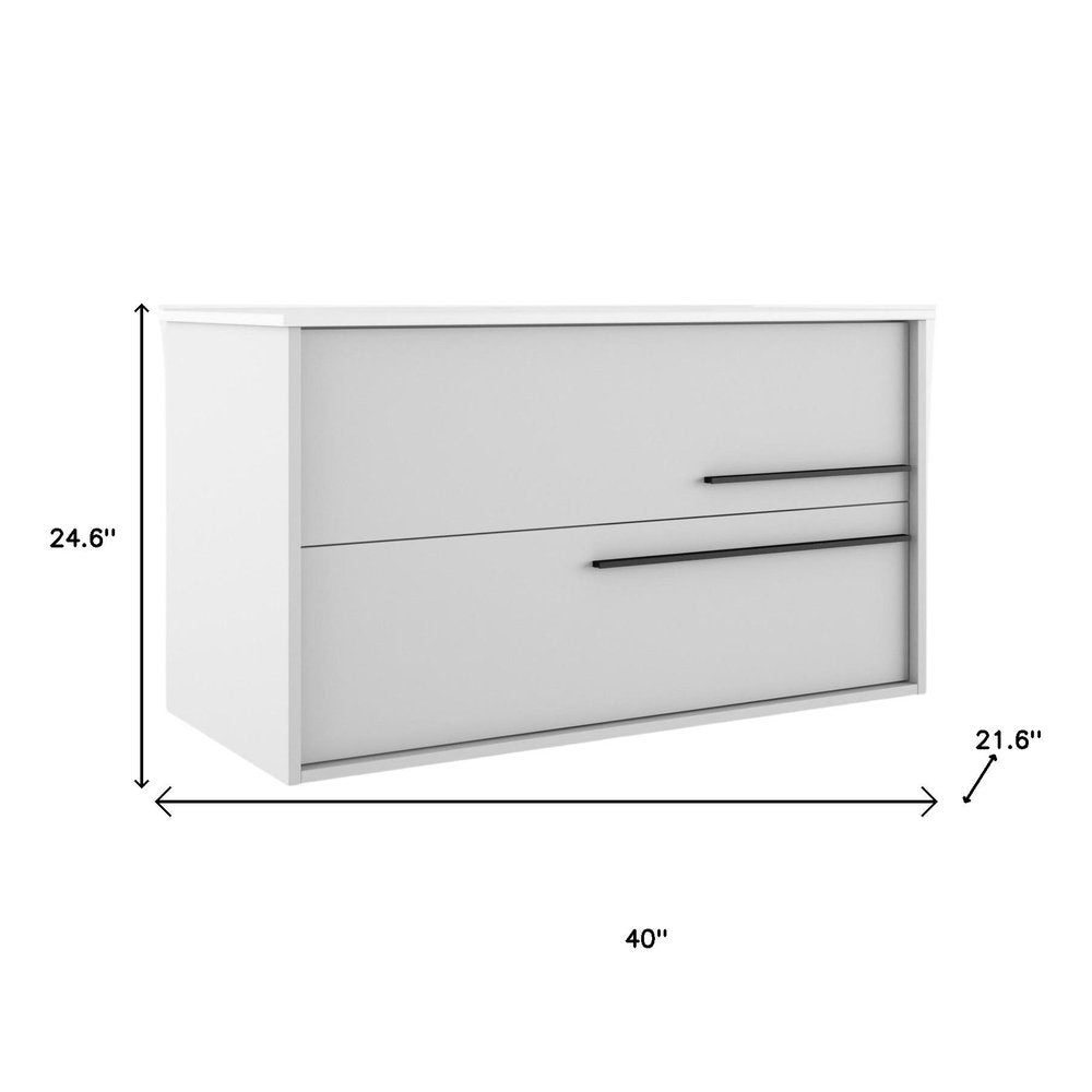 40" Off White Wood Floating Bathroom Vanity With White Sink And Two Drawers