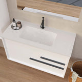 40" Off White Wood Floating Bathroom Vanity With White Sink And Two Drawers
