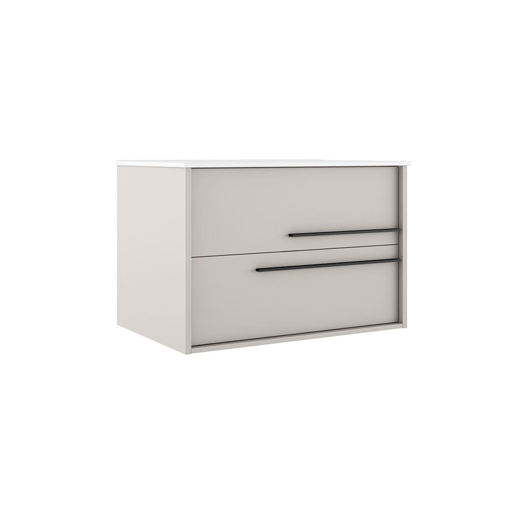 40" Tan Wood Floating Bathroom Vanity With White Sink And Two Drawers