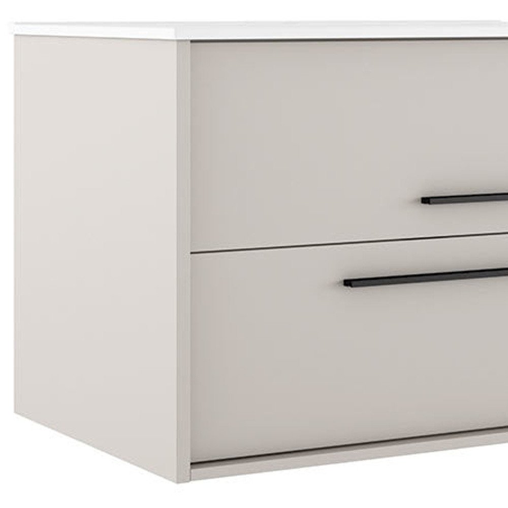 40" Tan Wood Floating Bathroom Vanity With White Sink And Two Drawers