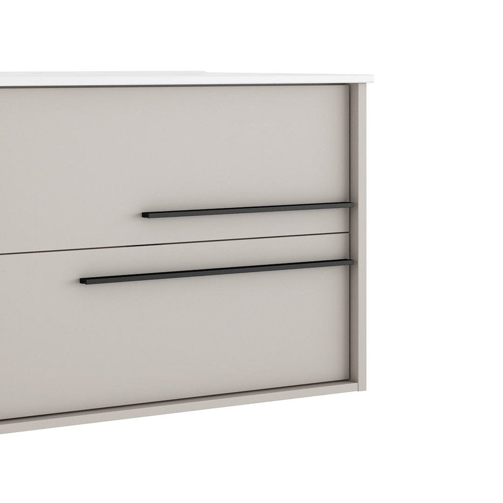 40" Tan Wood Floating Bathroom Vanity With White Sink And Two Drawers