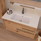 40" Natural Wood Floating Bathroom Vanity With White Sink And Two Drawers
