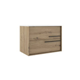 40" Natural Wood Floating Bathroom Vanity With White Sink And Two Drawers