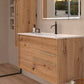 40" Natural Wood Floating Bathroom Vanity With White Sink And Two Drawers