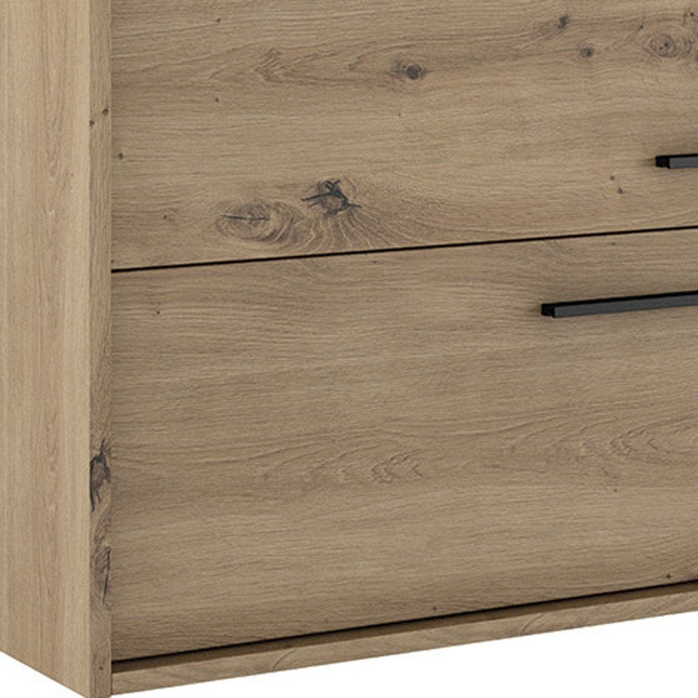 40" Natural Wood Floating Bathroom Vanity With White Sink And Two Drawers