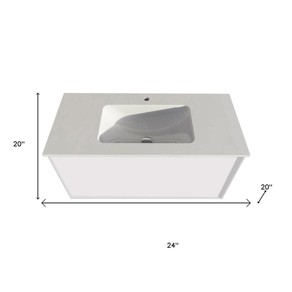 24" White Wood Floating Bathroom Vanity With White Sink And Two Drawers