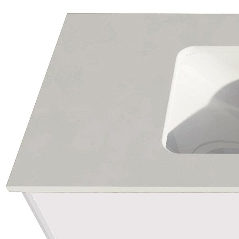 40" White Wood Floating Bathroom Vanity With White Sink And Two Drawers