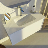 40" White Wood Floating Bathroom Vanity With White Sink And Two Drawers