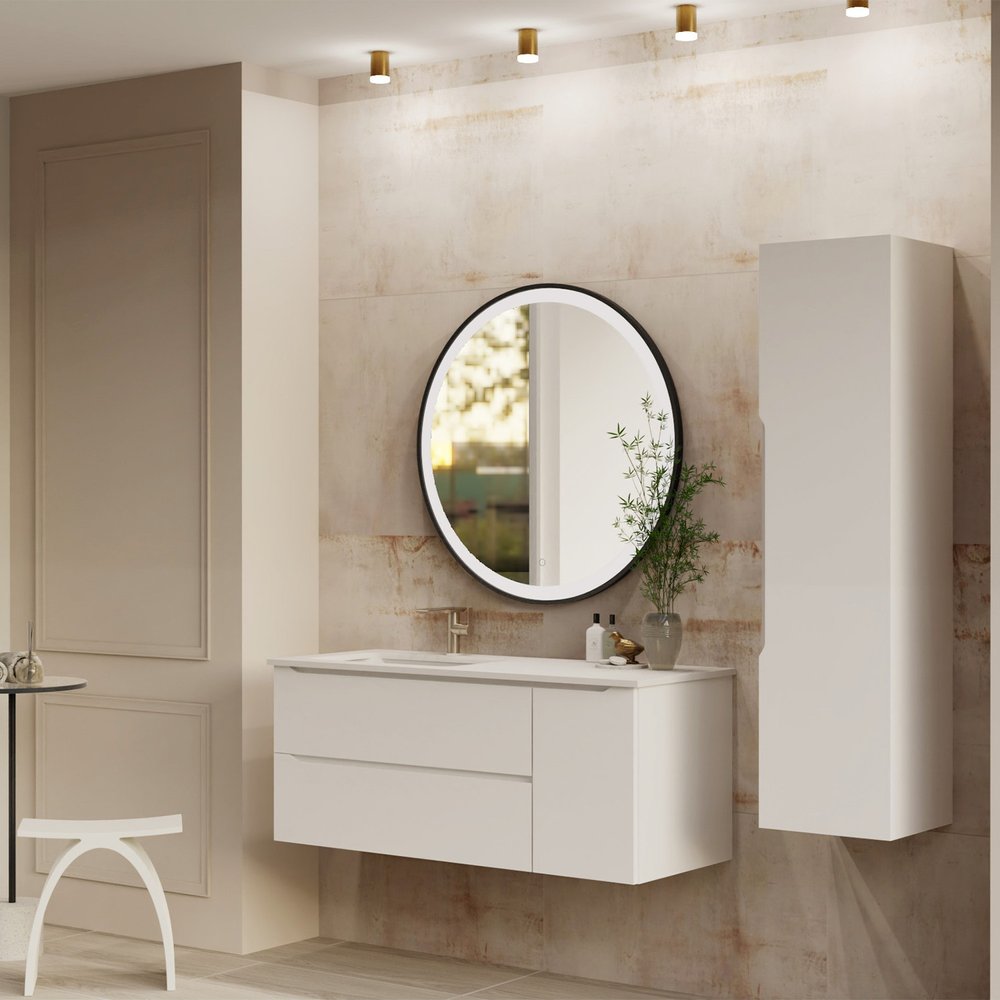 40" White Wood Floating Bathroom Vanity With White Sink And Two Drawers